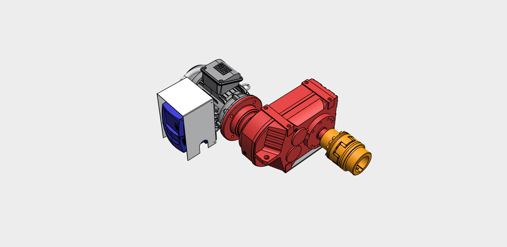 SEW R77AMS gearmotor with stainless housing, VFD, and coupling